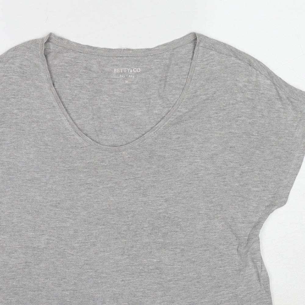 Betty&Co Womens Grey Polyester Basic T-Shirt Size M Scoop Neck