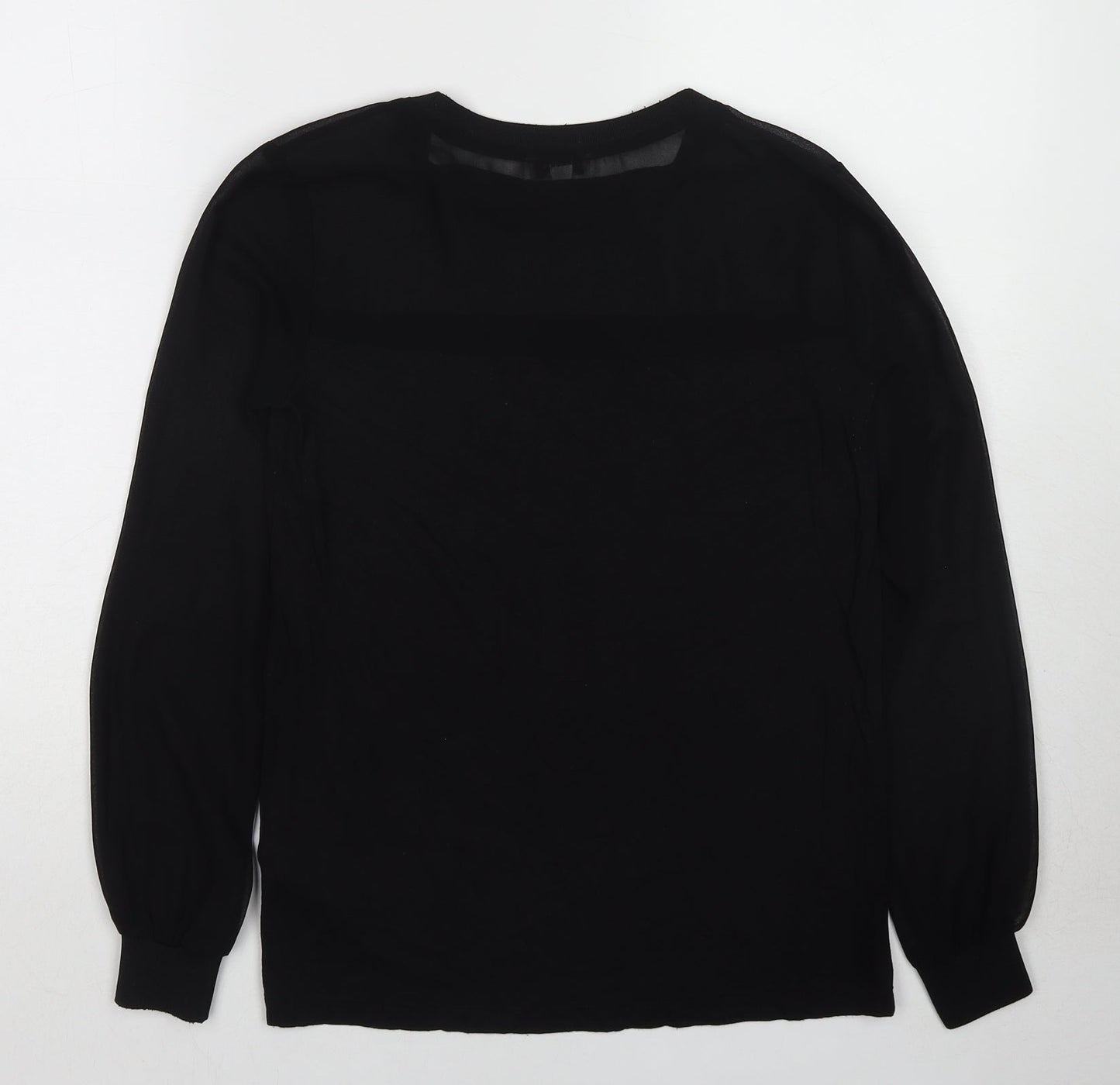Warehouse Womens Black Polyester Basic T-Shirt Size 8 Round Neck