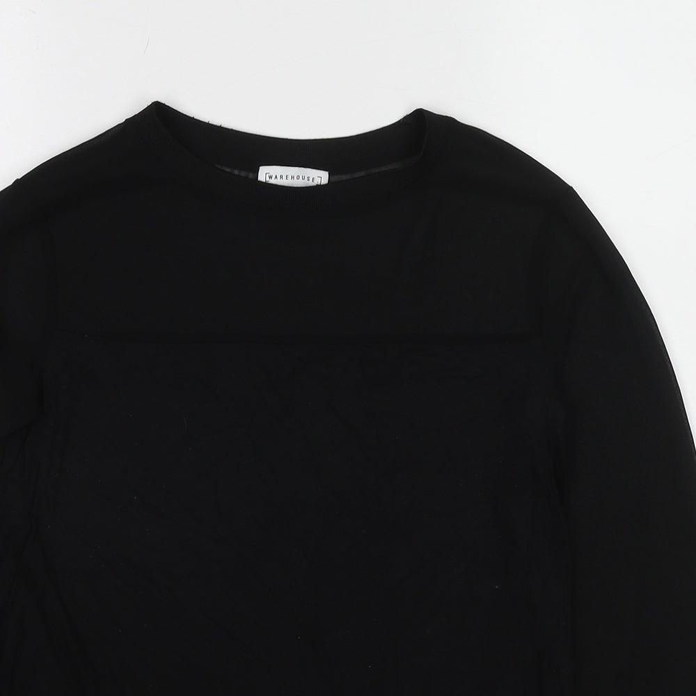 Warehouse Womens Black Polyester Basic T-Shirt Size 8 Round Neck