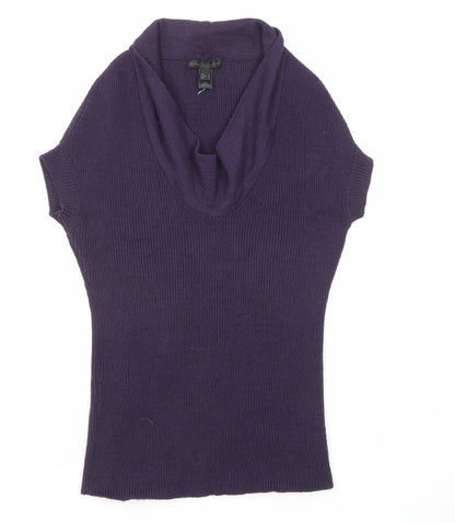Mango Womens Purple Cowl Neck Acrylic Pullover Jumper Size L