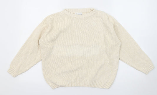 John P Womens Beige Round Neck Acrylic Pullover Jumper Size S