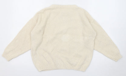 John P Womens Beige Round Neck Acrylic Pullover Jumper Size S