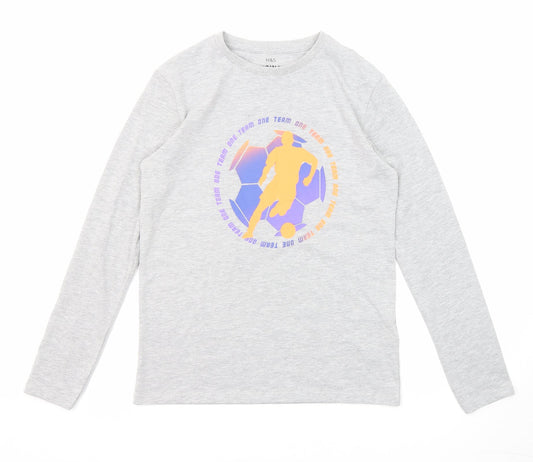 Marks and Spencer Boys Grey Cotton Pullover T-Shirt Size 12-13 Years Crew Neck Pullover - Football