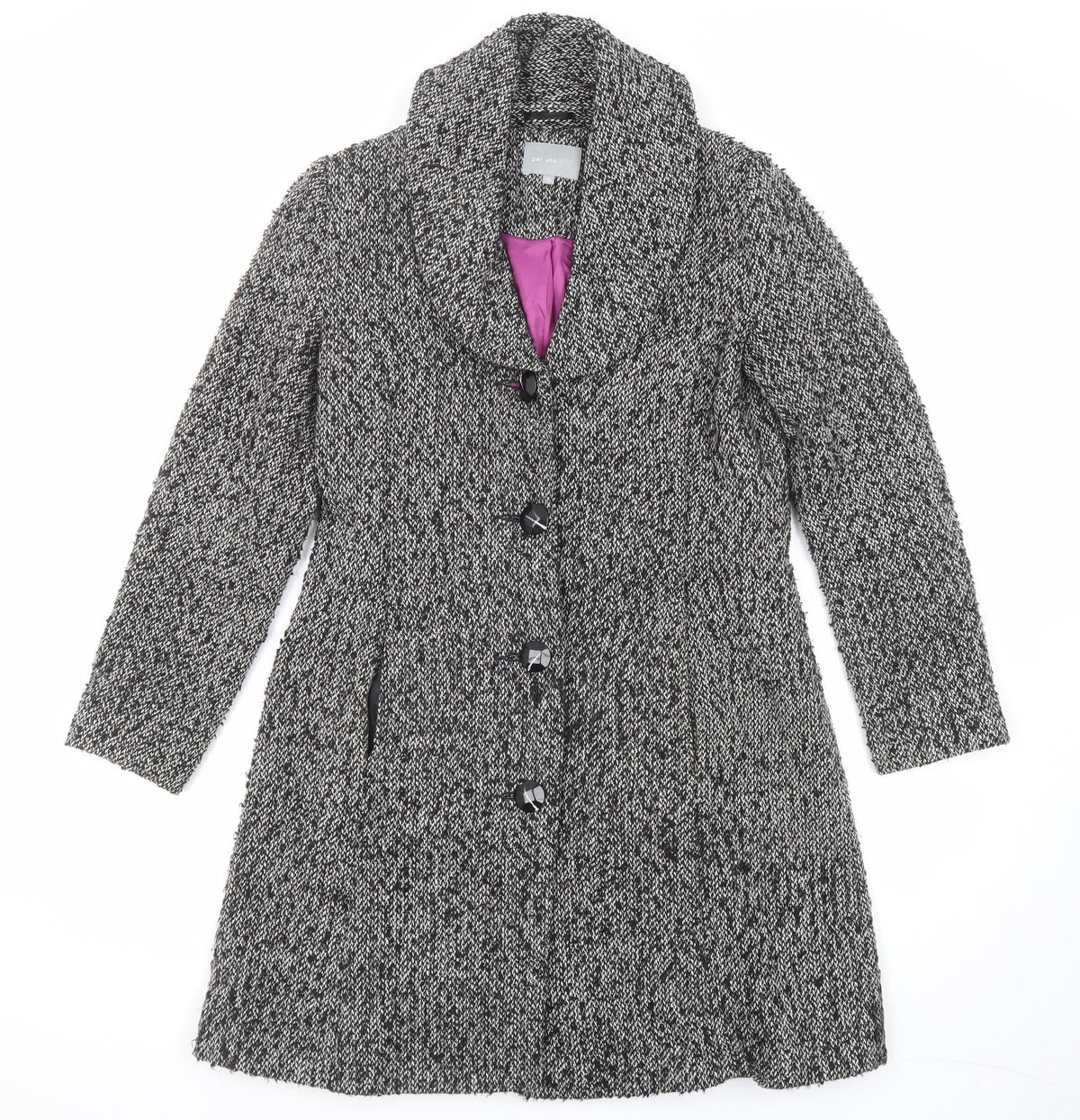 Per Una Womens Black Geometric Overcoat Coat Size 10 Button