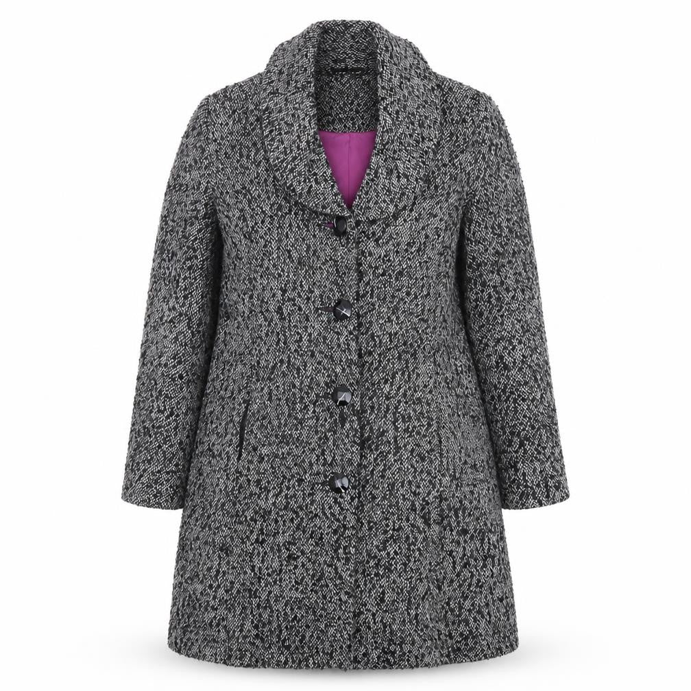 Per Una Womens Black Geometric Overcoat Coat Size 10 Button