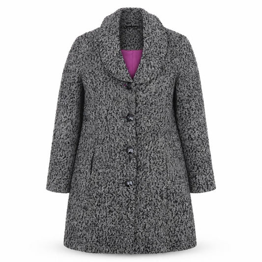 Per Una Womens Black Geometric Overcoat Coat Size 10 Button