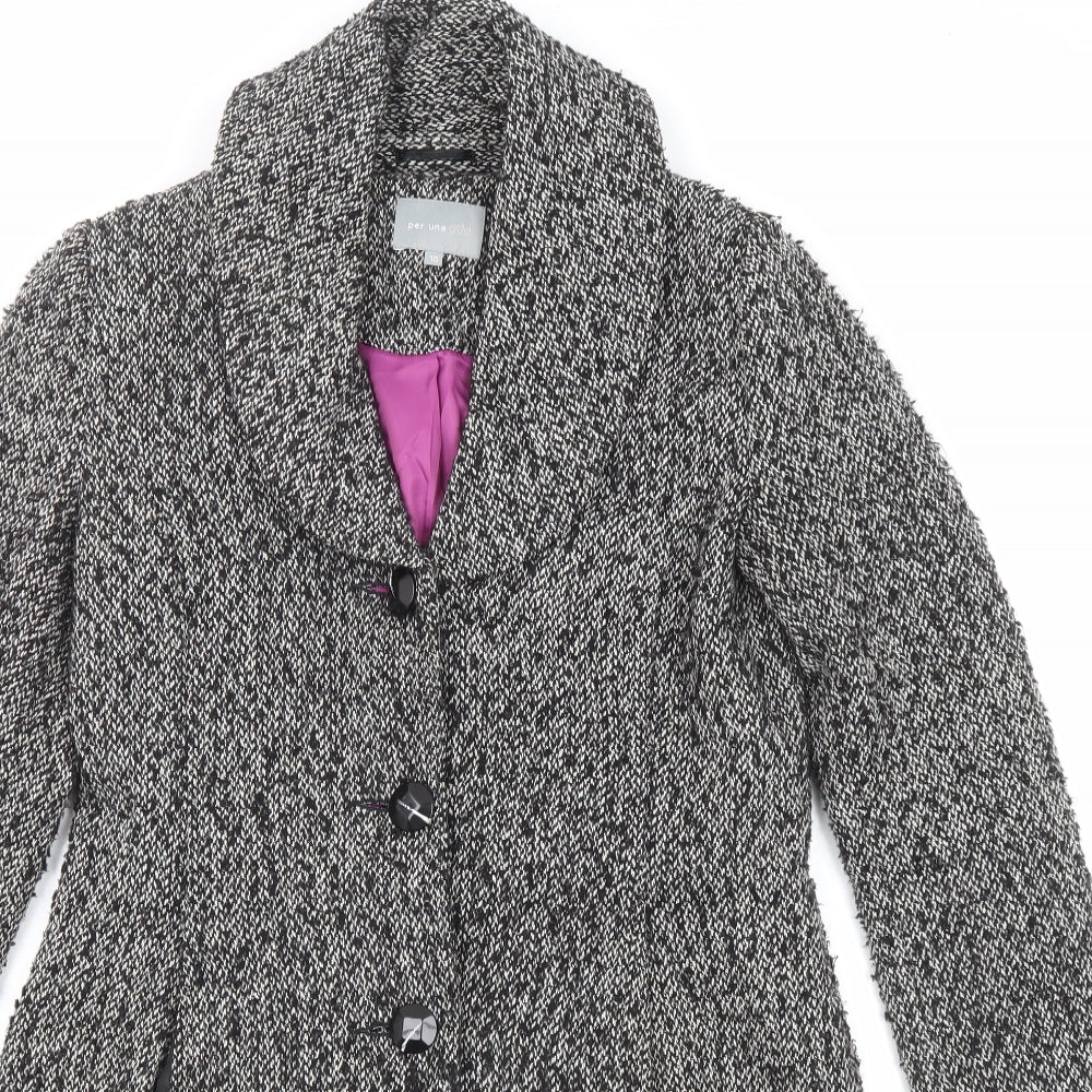 Per Una Womens Black Geometric Overcoat Coat Size 10 Button
