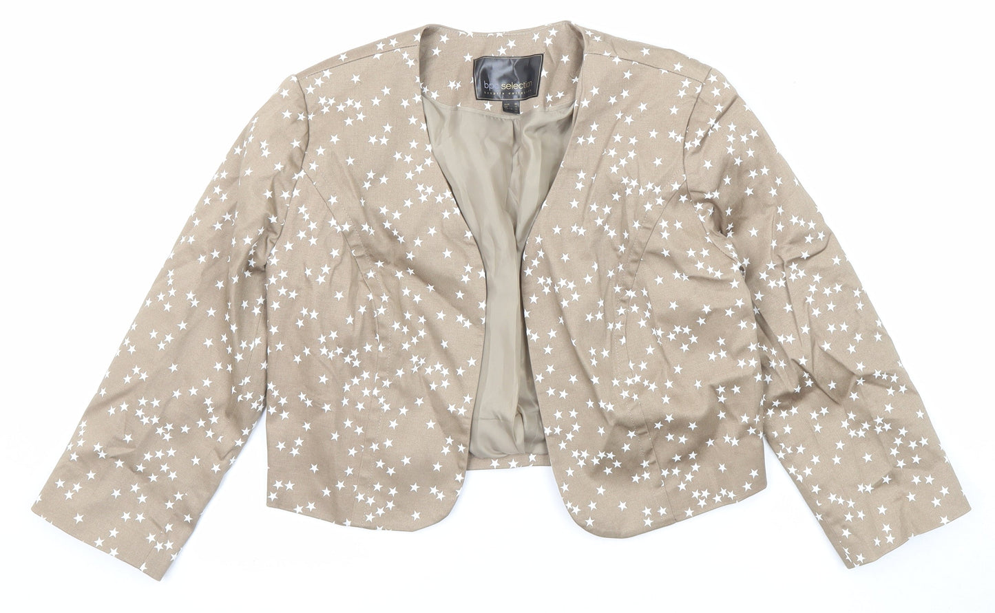 Bonprix Womens Beige Geometric Jacket Blazer Size 10 - Star Print