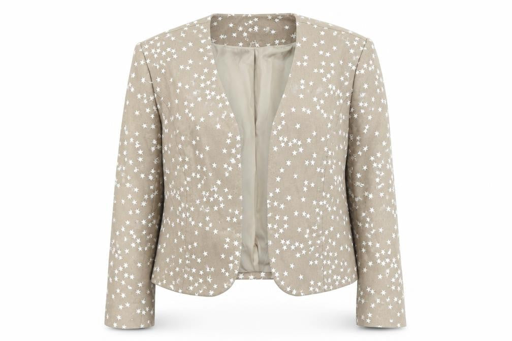 Bonprix Womens Beige Geometric Jacket Blazer Size 10 - Star Print