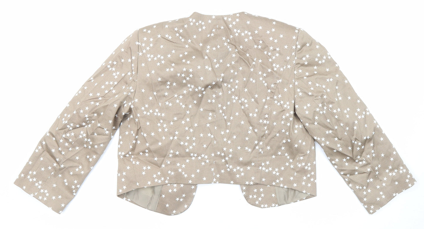 Bonprix Womens Beige Geometric Jacket Blazer Size 10 - Star Print