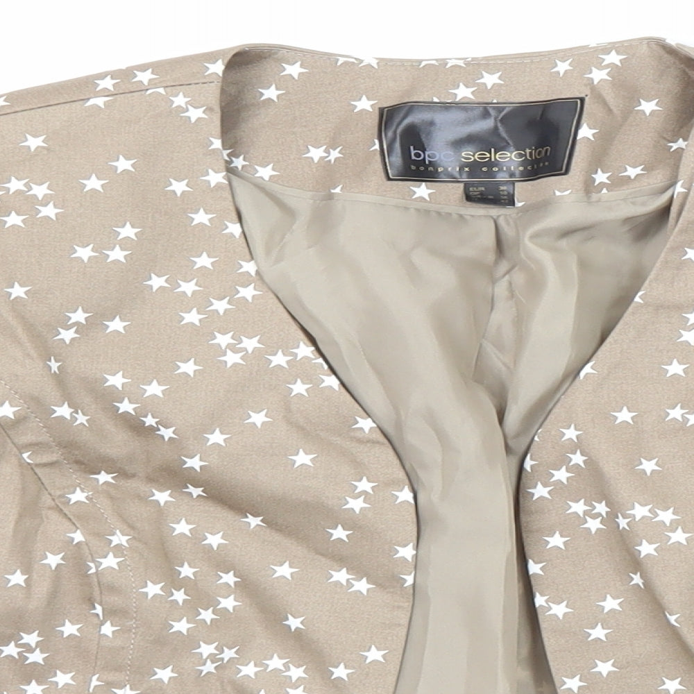 Bonprix Womens Beige Geometric Jacket Blazer Size 10 - Star Print