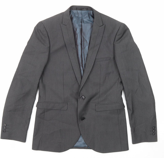 NEXT Mens Grey Striped Polyester Jacket Suit Jacket Size 38 Regular