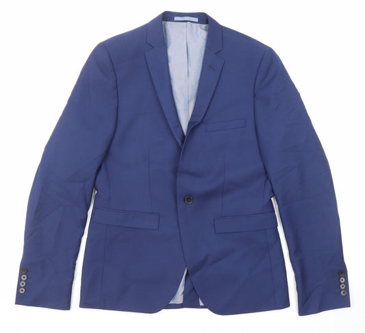Burton Mens Blue Polyester Jacket Suit Jacket Size 38 Regular