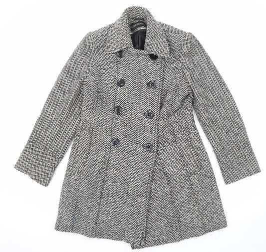 BHS Womens Black Geometric Pea Coat Coat Size 10 Button