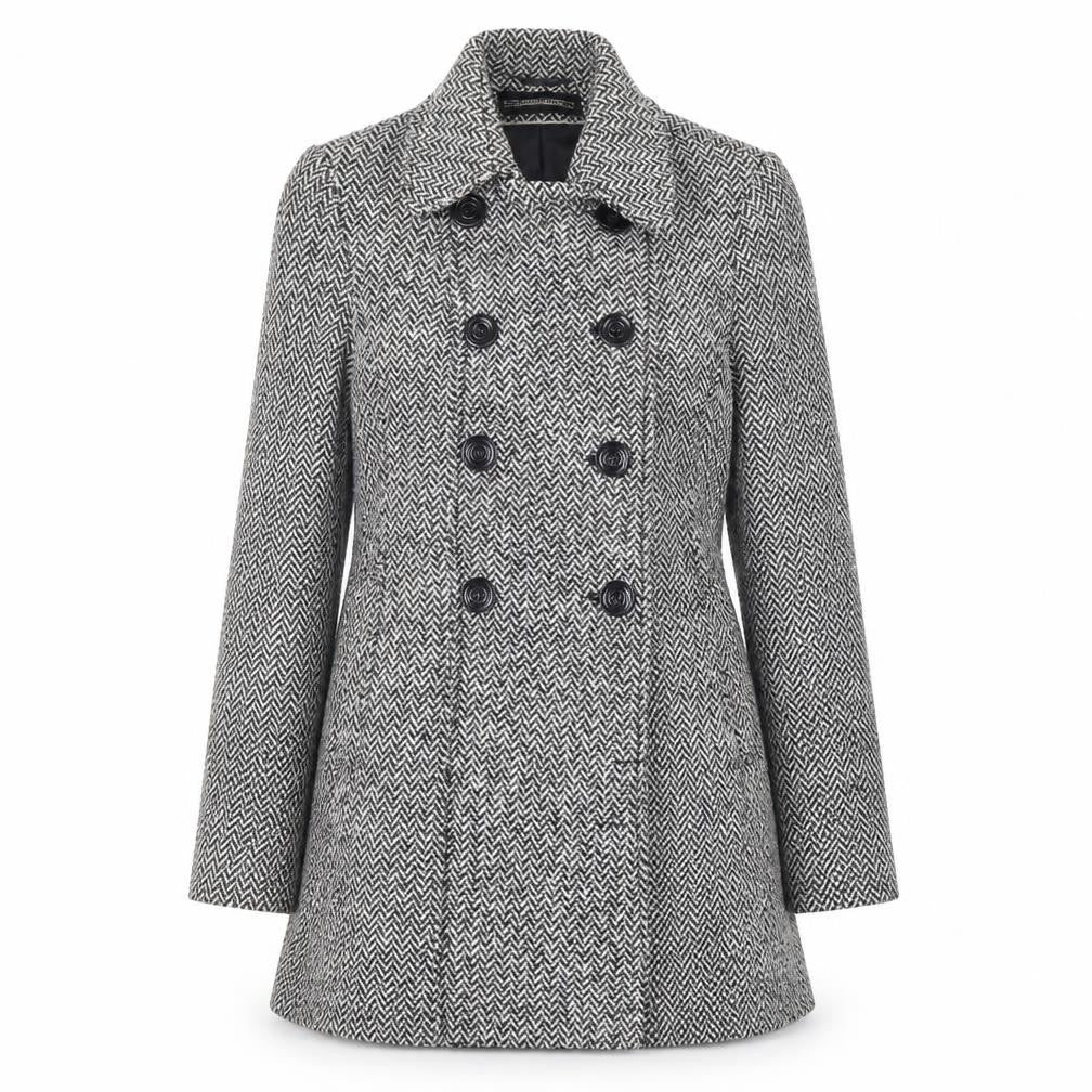 BHS Womens Black Geometric Pea Coat Coat Size 10 Button