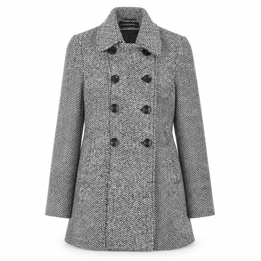 BHS Womens Black Geometric Pea Coat Coat Size 10 Button