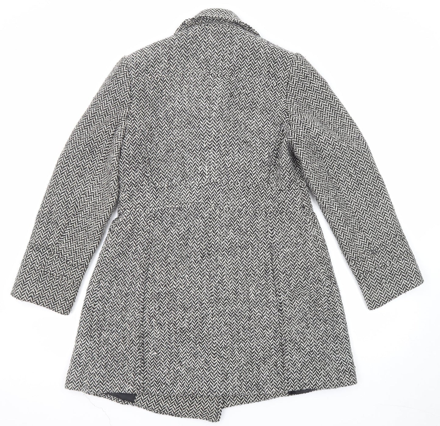 BHS Womens Black Geometric Pea Coat Coat Size 10 Button
