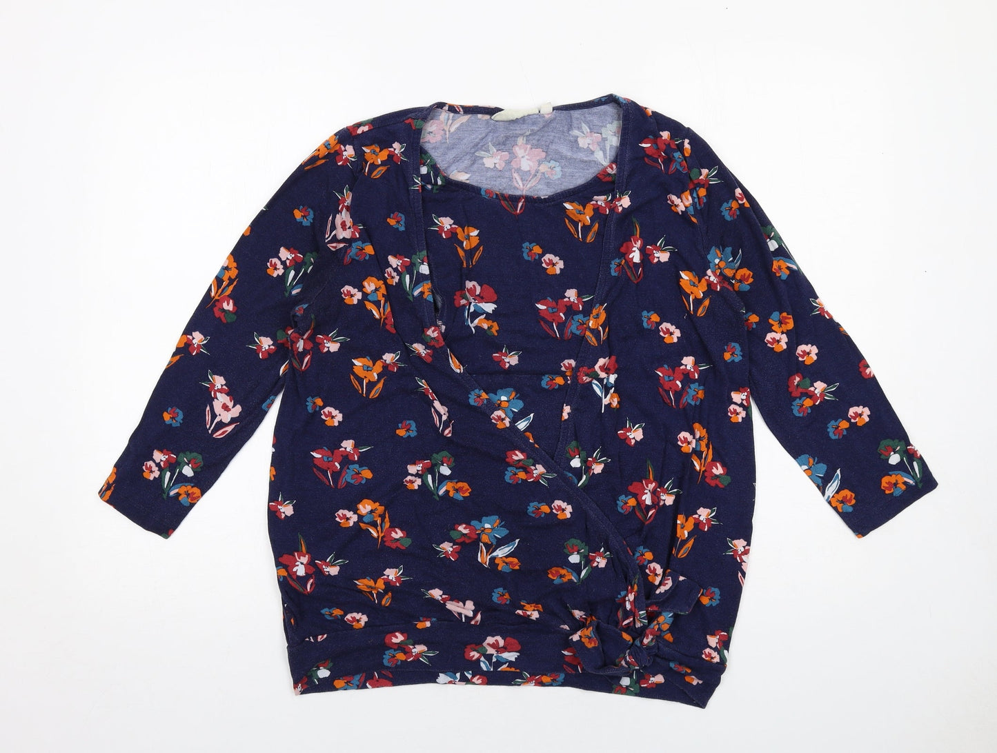 JoJo Maman Bébé Womens Blue Floral Viscose Basic Blouse Size M Round Neck