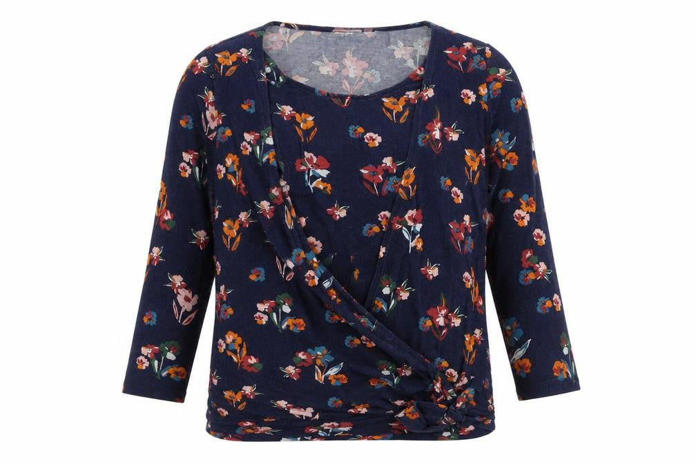 JoJo Maman Bébé Womens Blue Floral Viscose Basic Blouse Size M Round Neck