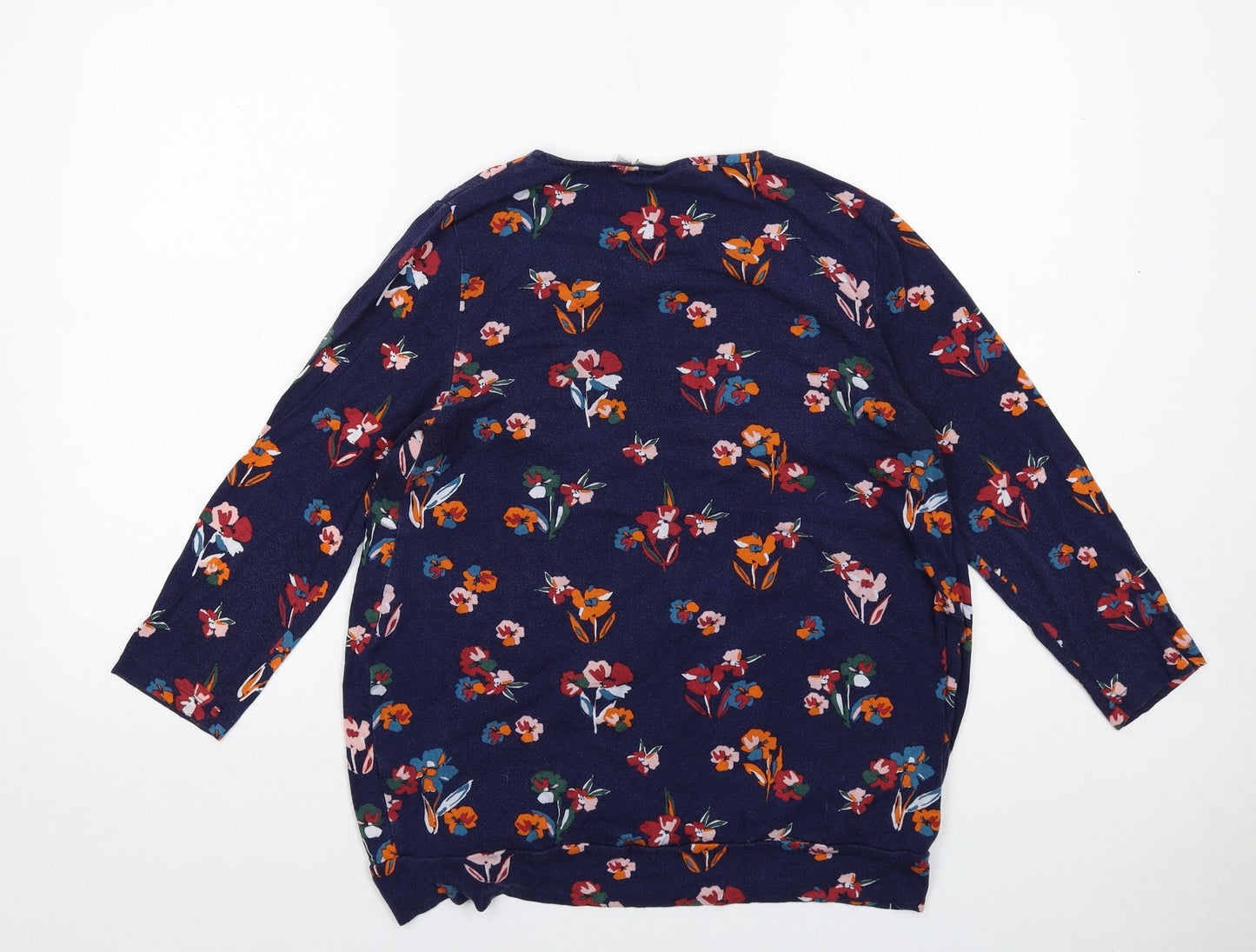 JoJo Maman Bébé Womens Blue Floral Viscose Basic Blouse Size M Round Neck
