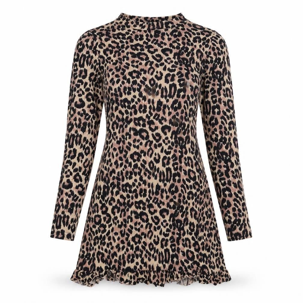 Boohoo Womens Black Animal Print Viscose A-Line Size 8 Round Neck Pullover - Leopard pattern