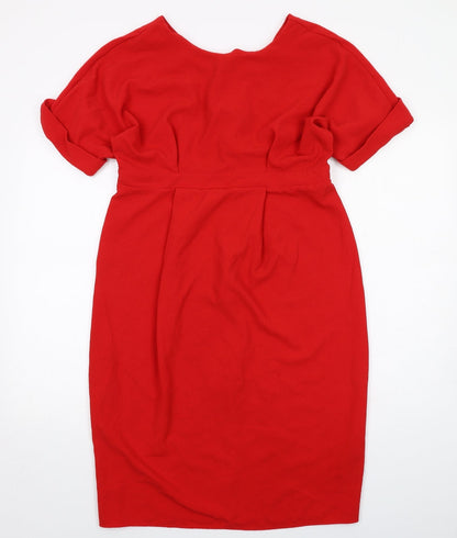 Additional front view of ASOS women’s red polyester a-line, size UK 12, v-neck zip