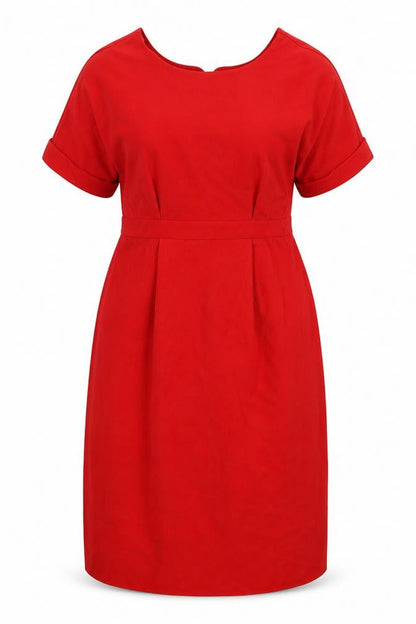 Front view of ASOS women’s red polyester a-line, size UK 12, v-neck zip