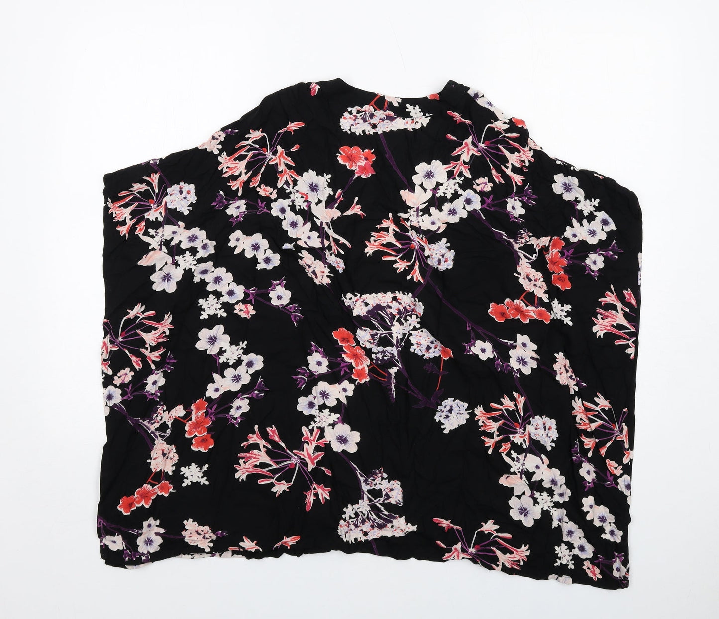 H&M Womens Black Floral Viscose Kimono Blouse Size XS V-Neck