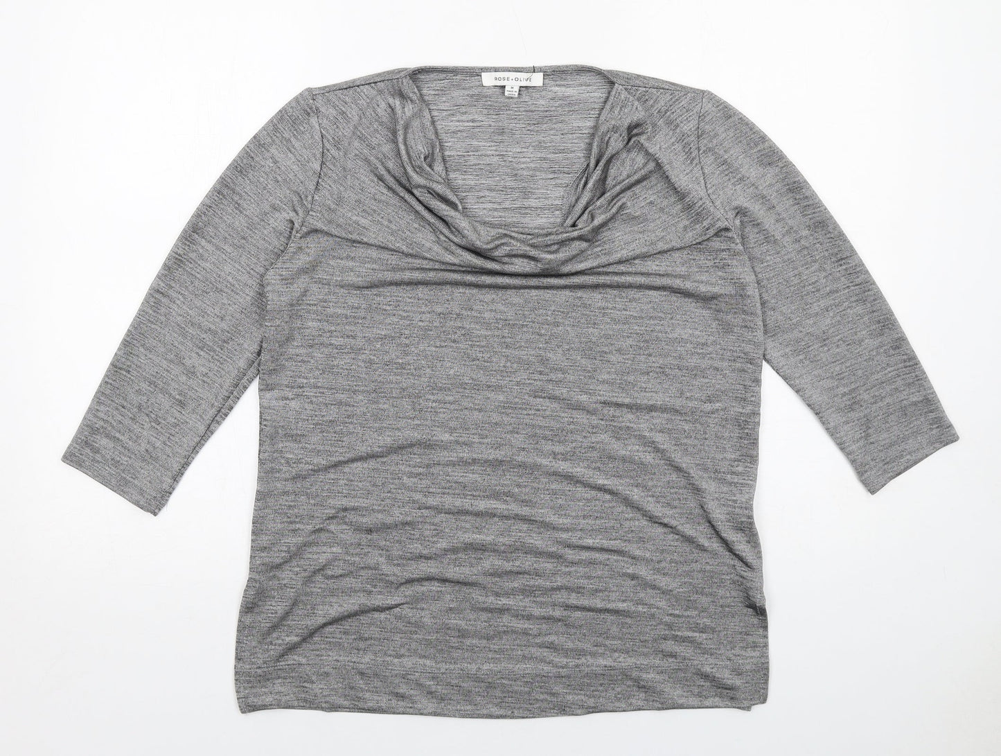 Rose & Olive Womens Grey Geometric Polyester Basic Blouse Size M Cowl Neck