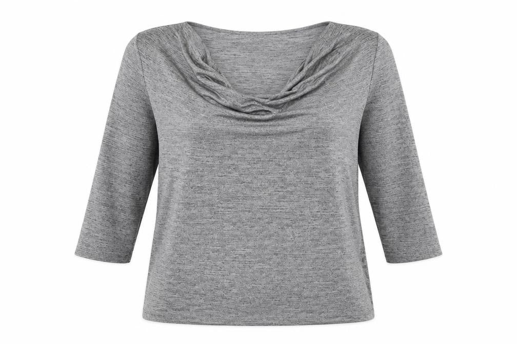 Rose & Olive Womens Grey Geometric Polyester Basic Blouse Size M Cowl Neck