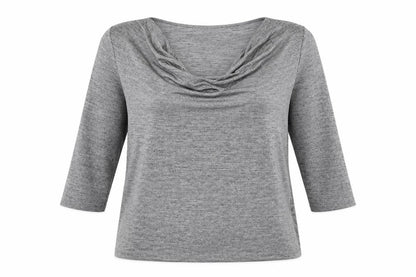 Rose & Olive Womens Grey Geometric Polyester Basic Blouse Size M Cowl Neck