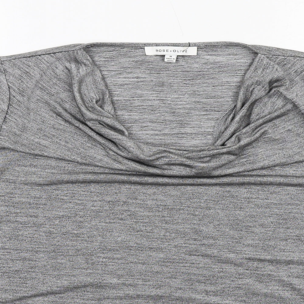 Rose & Olive Womens Grey Geometric Polyester Basic Blouse Size M Cowl Neck