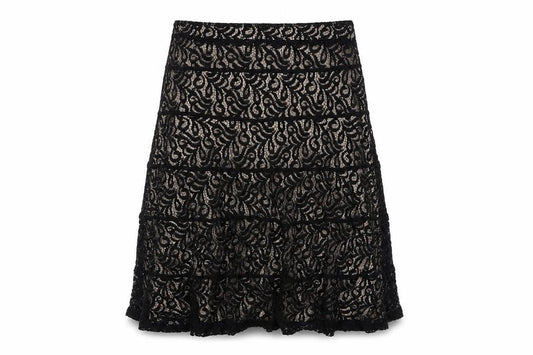 Marks & Spencer Womens Black Geometric Polyamide Swing Skirt Size 12 Zip