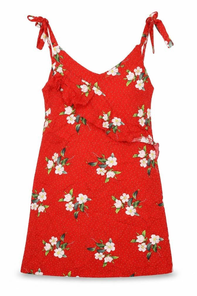 Dorothy Perkins Womens Red Floral Viscose Mini Size 10 V-Neck Pullover