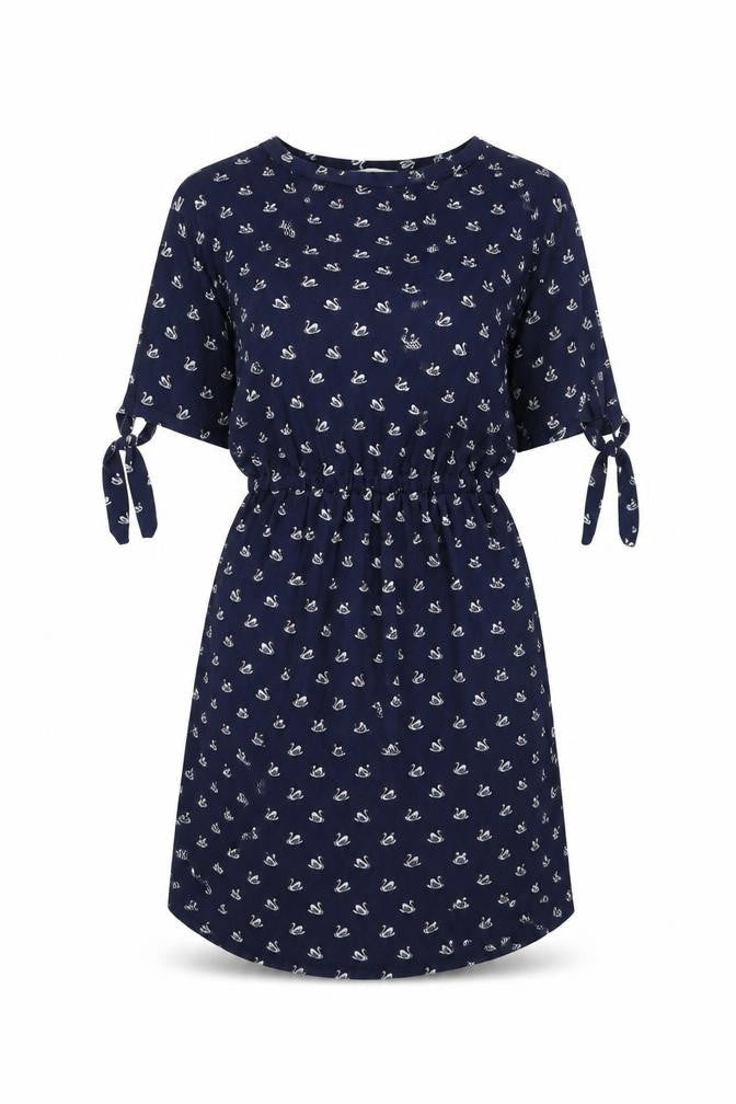 Warehouse Womens Blue Geometric Polyester A-Line Size 8 Round Neck Pullover - Swan pattern