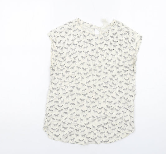 H&M Womens Ivory Geometric Viscose Basic Tank Size 6 Round Neck - Zebra Pattern