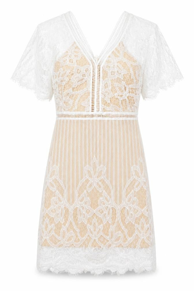 Boohoo Womens White Geometric Polyester A-Line Size 8 V-Neck Zip