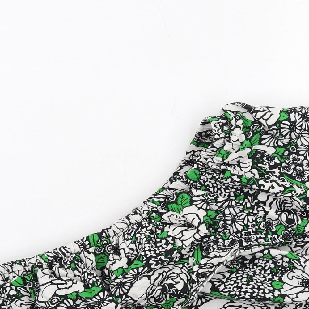 Topshop Womens Green Floral Cotton Cropped Blouse Size 16 One Shoulder