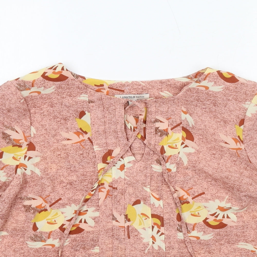 Limited Edition Womens Pink Floral Polyester Basic Blouse Size 10 Round Neck - Peplum