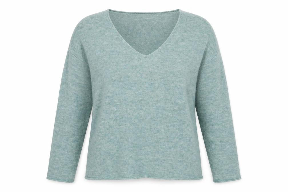 Maglia Womens Green V-Neck Acrylic Pullover Jumper Size XL