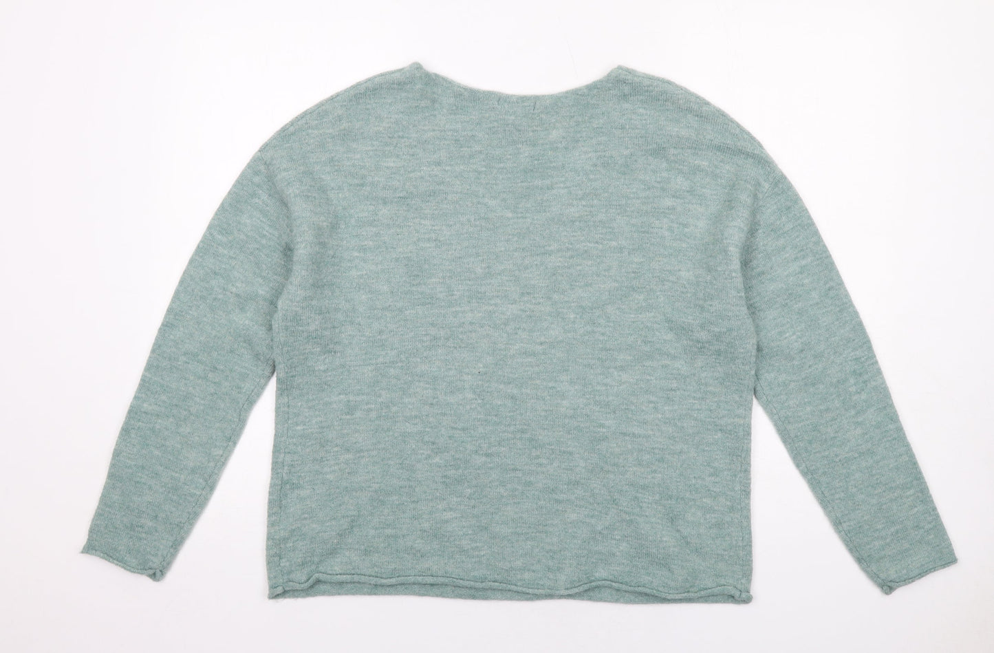 Maglia Womens Green V-Neck Acrylic Pullover Jumper Size XL