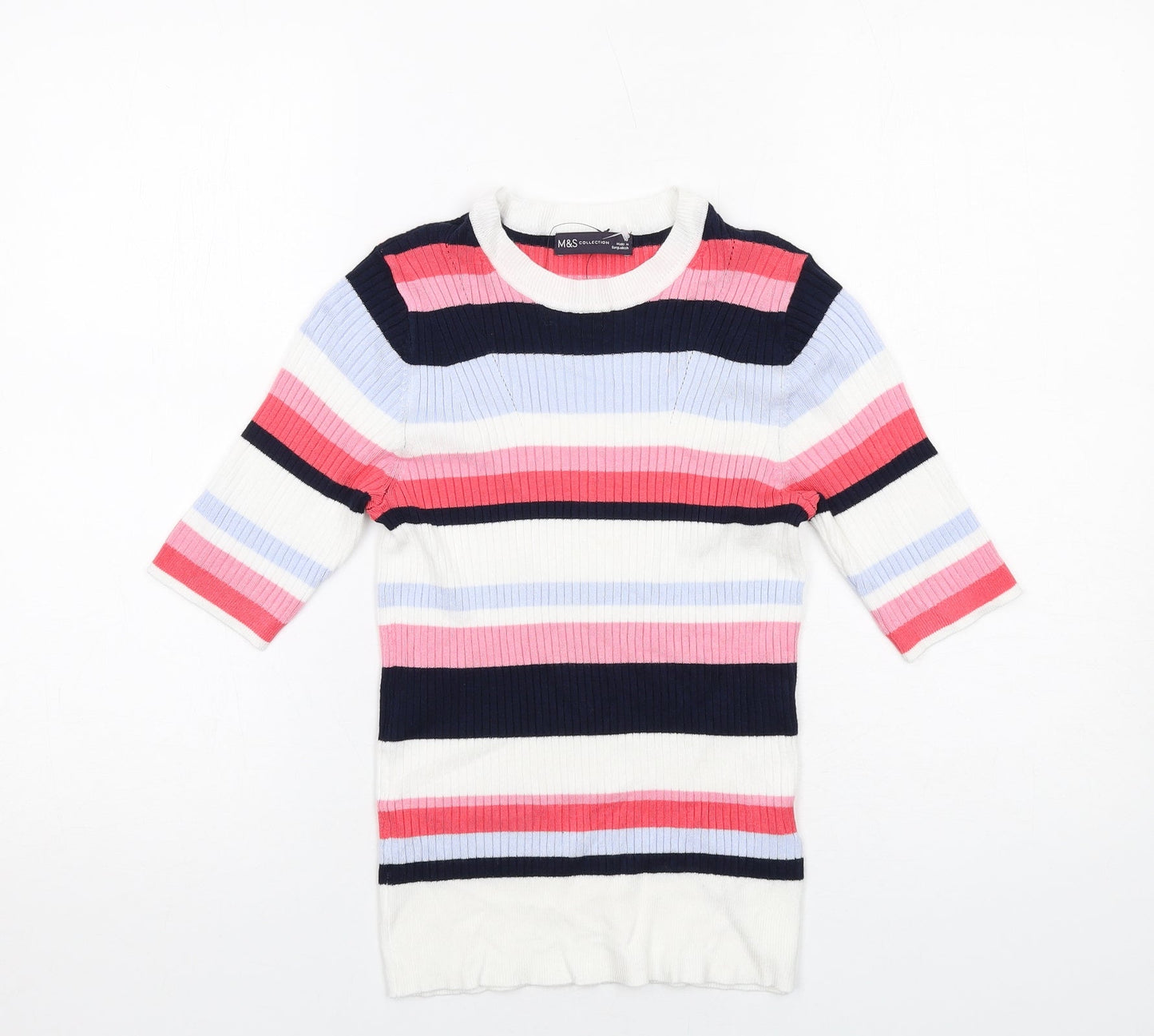 Marks and Spencer Womens Multicoloured Round Neck Striped Viscose Pullover Jumper Size 10