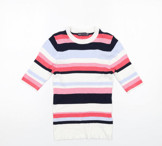 Marks and Spencer Womens Multicoloured Round Neck Striped Viscose Pullover Jumper Size 10