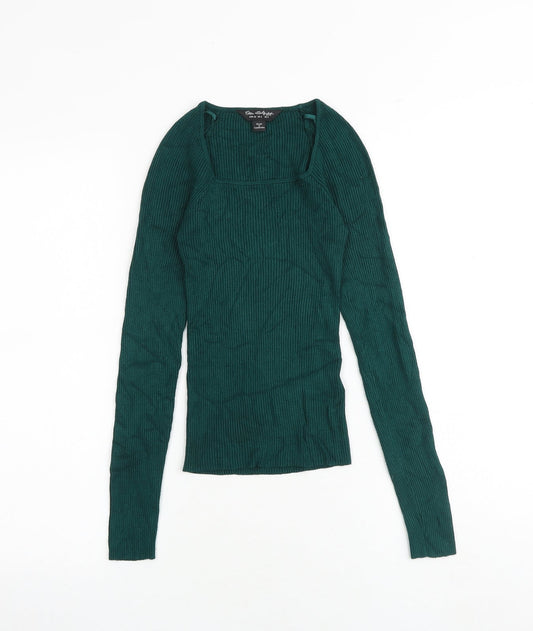 Miss Selfridge Womens Green Square Neck Viscose Pullover Jumper Size 6
