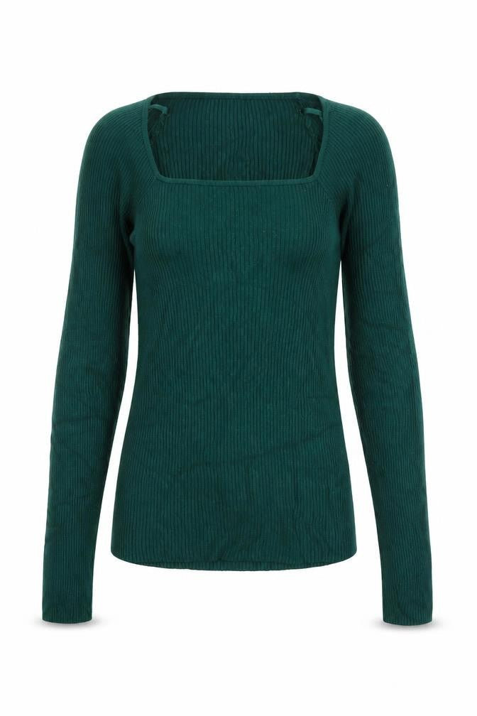 Miss Selfridge Womens Green Square Neck Viscose Pullover Jumper Size 6