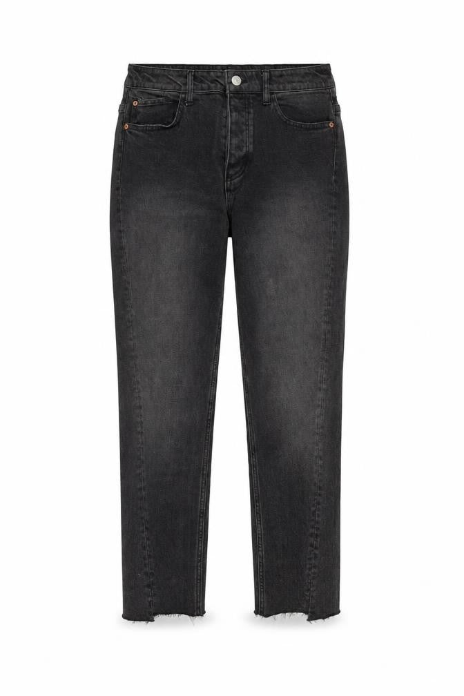 H&M Womens Grey Cotton Straight Jeans Size 12 Regular Button - Raw Hem