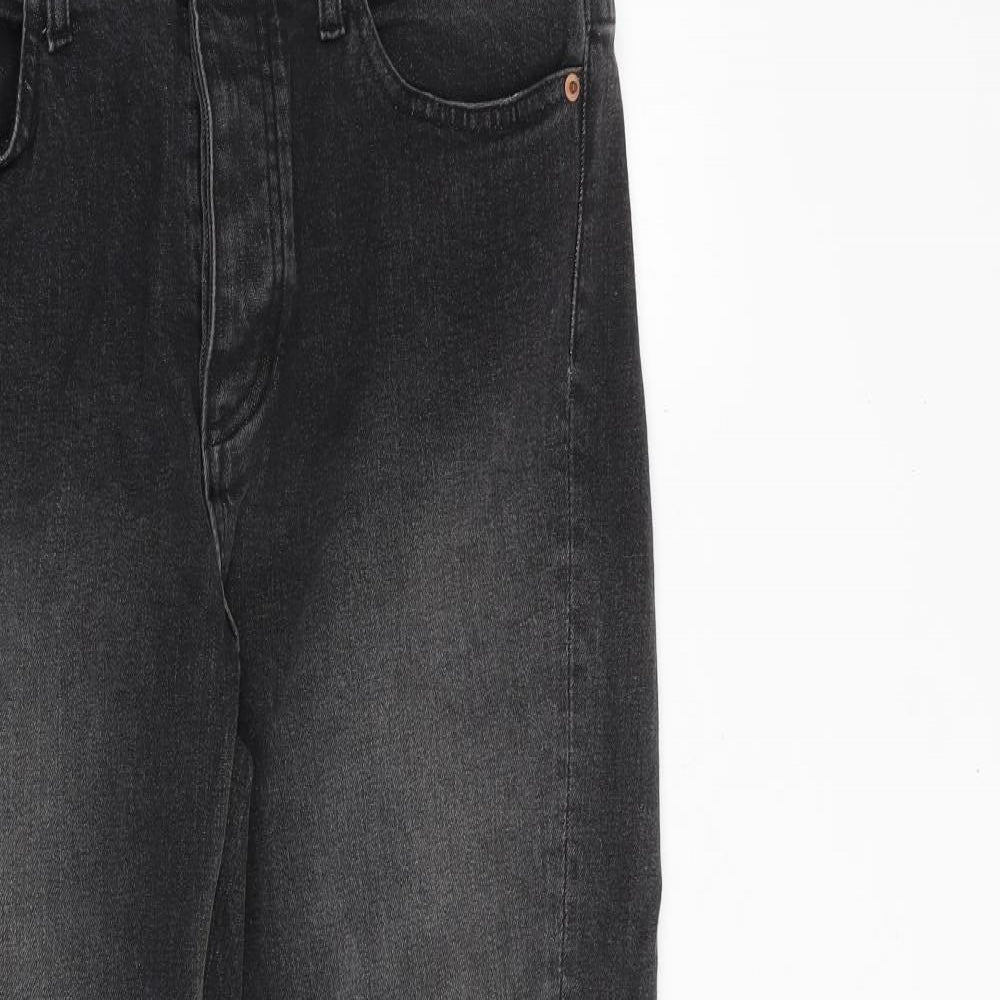 H&M Womens Grey Cotton Straight Jeans Size 12 Regular Button - Raw Hem