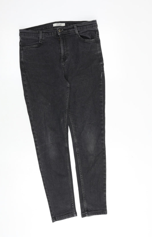 Marks and Spencer Womens Grey Cotton Skinny Jeans Size 12 Slim Zip