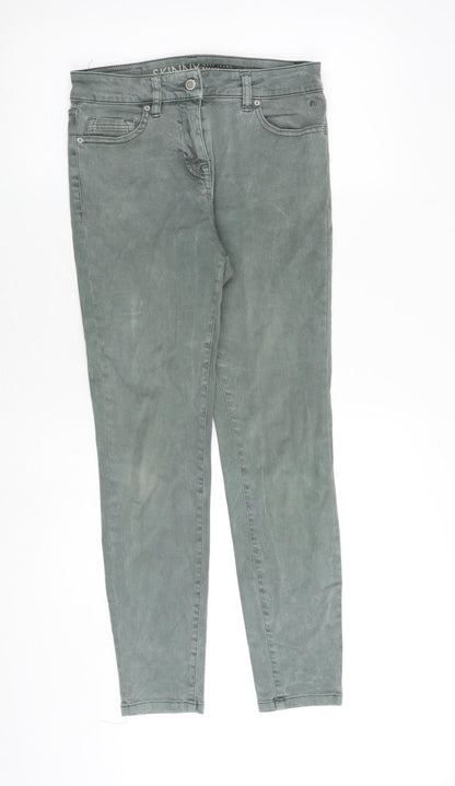 Next Womens Green Cotton Tapered Jeans Size 8 Slim Zip