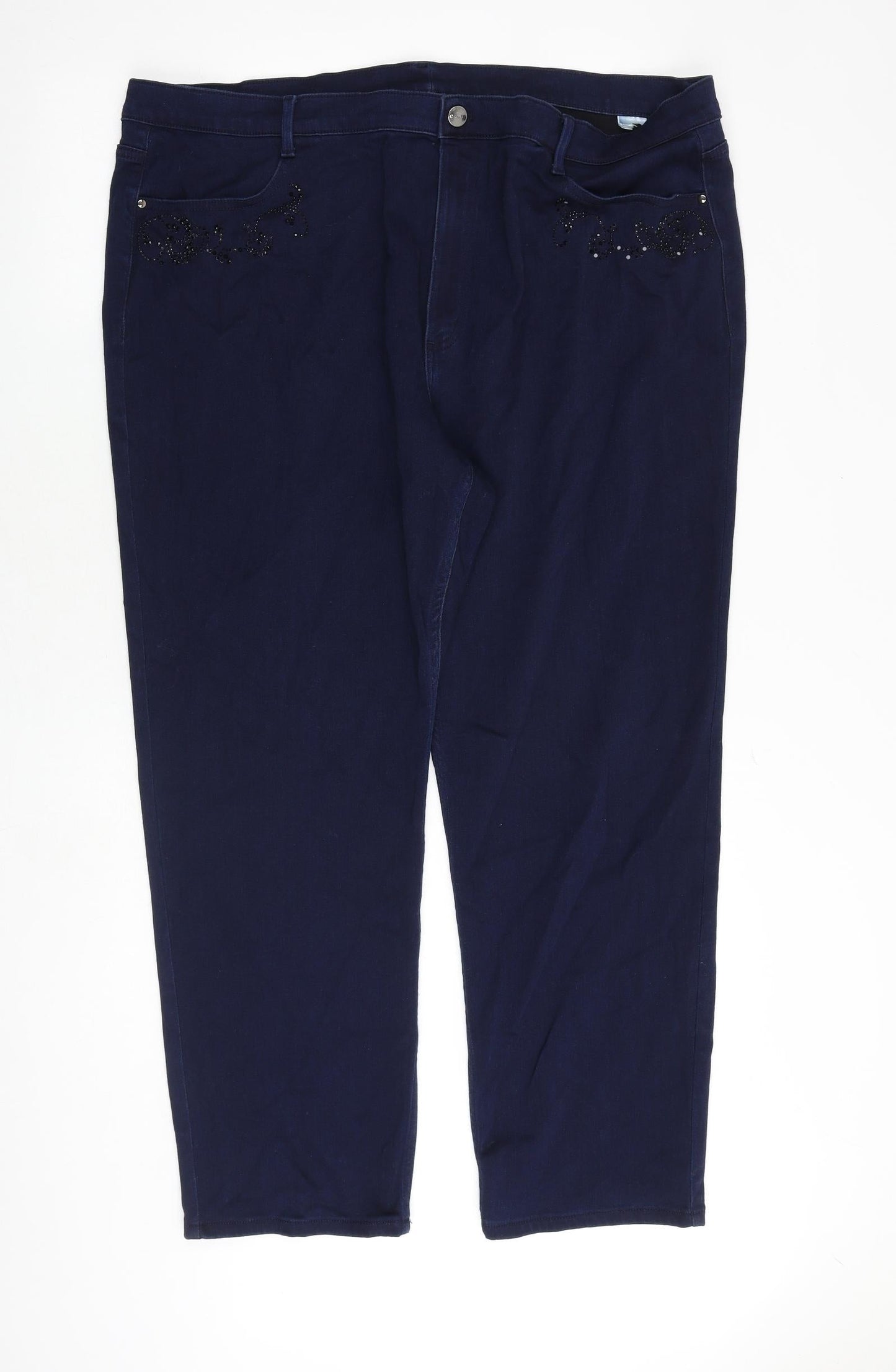 Roma Womens Blue Cotton Straight Jeans Size 42 in Regular Zip - Embellished Pockets